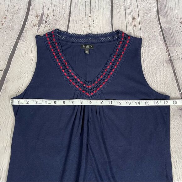 TALBOTS navy V-neck sleeveless top ribbon embellishment - size MP - Picture 6 of 10